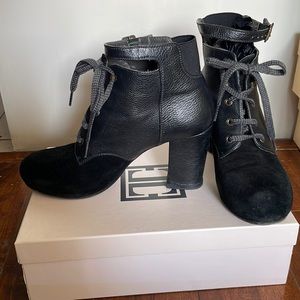 Leather booties real leather ties upfront small thick heel